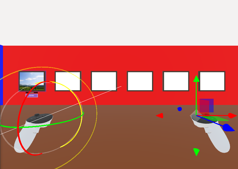 Museum room with controllers and portal frame visible from a side angle